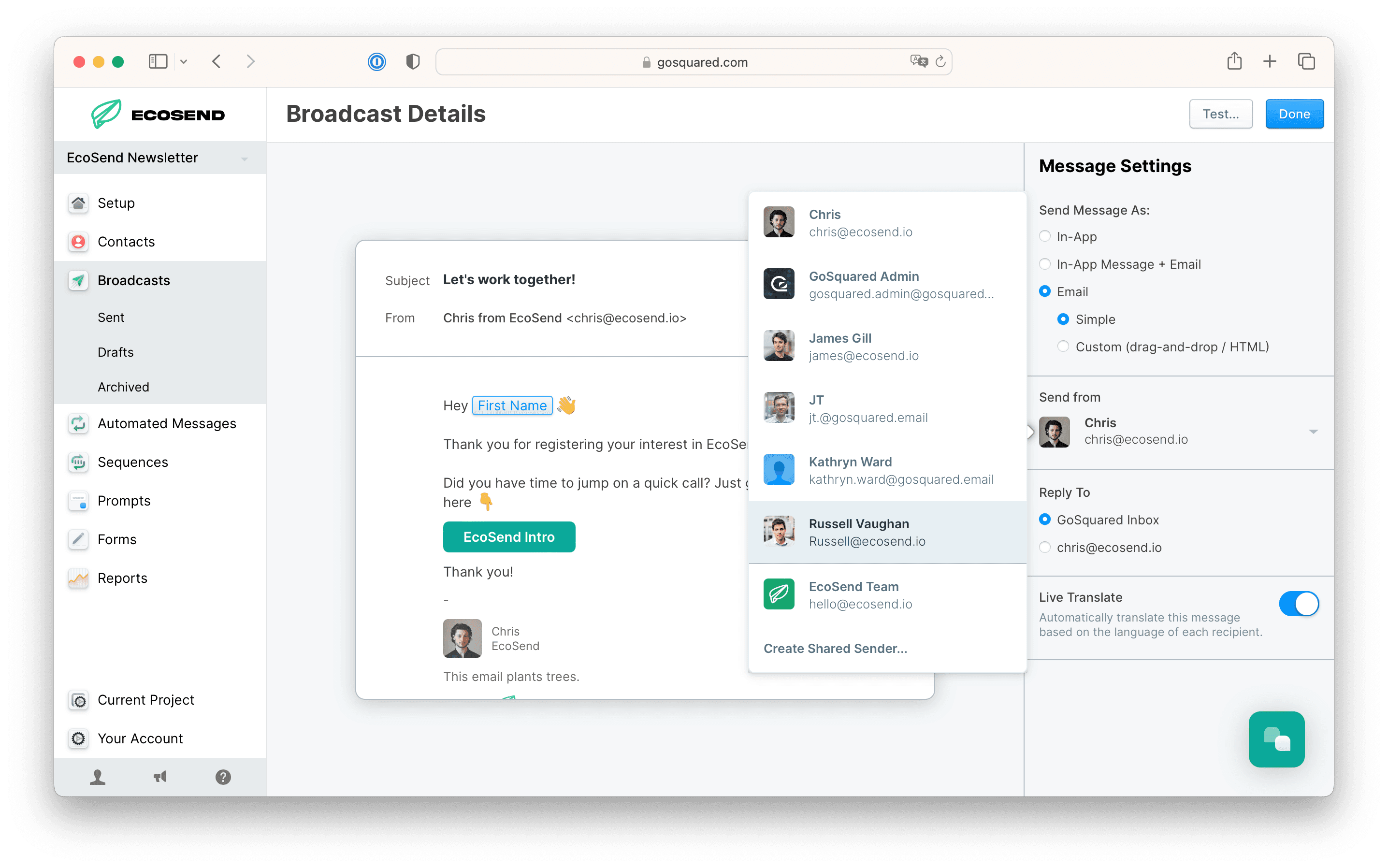 Accessing Sender Profiles in the Message Composer
