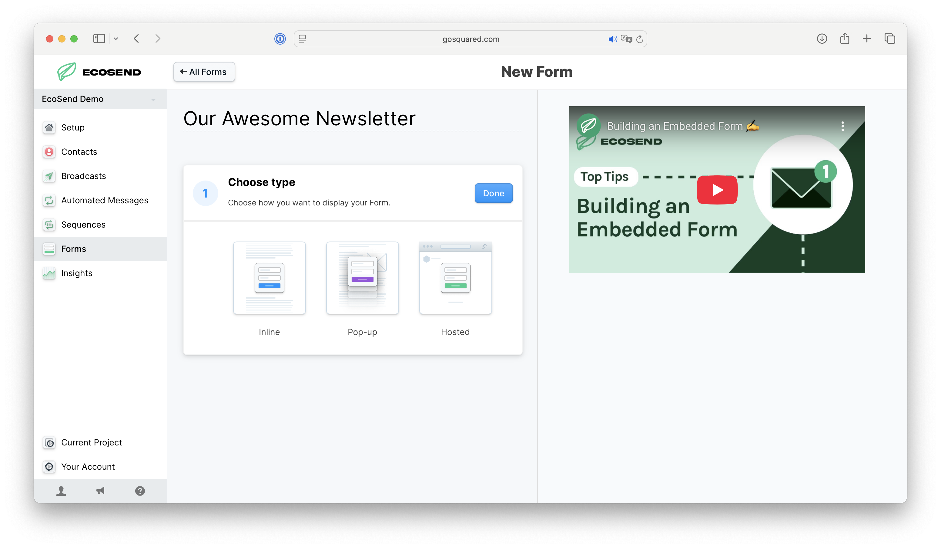 EcoSend Forms Options
