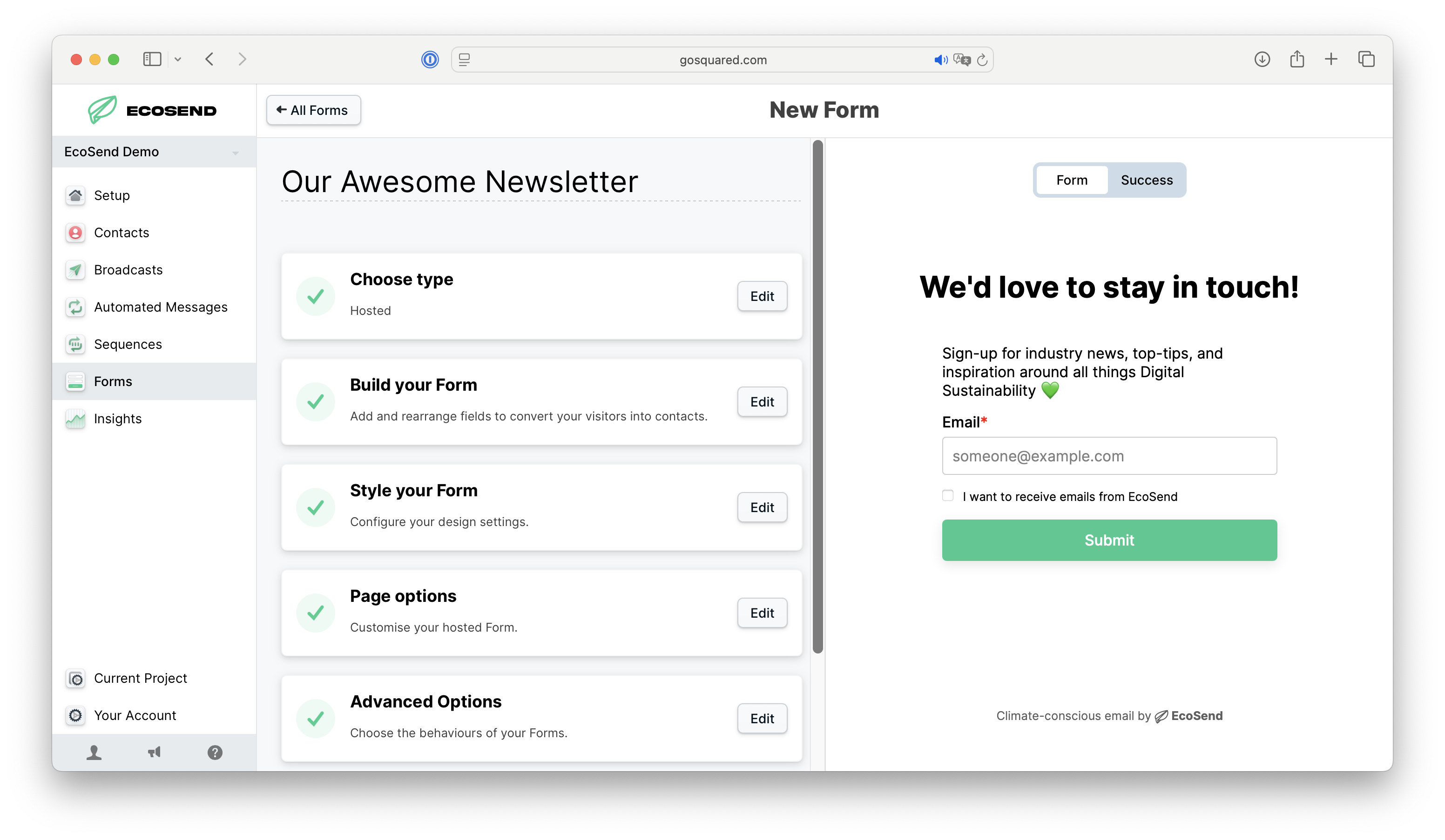 EcoSend Hosted Forms