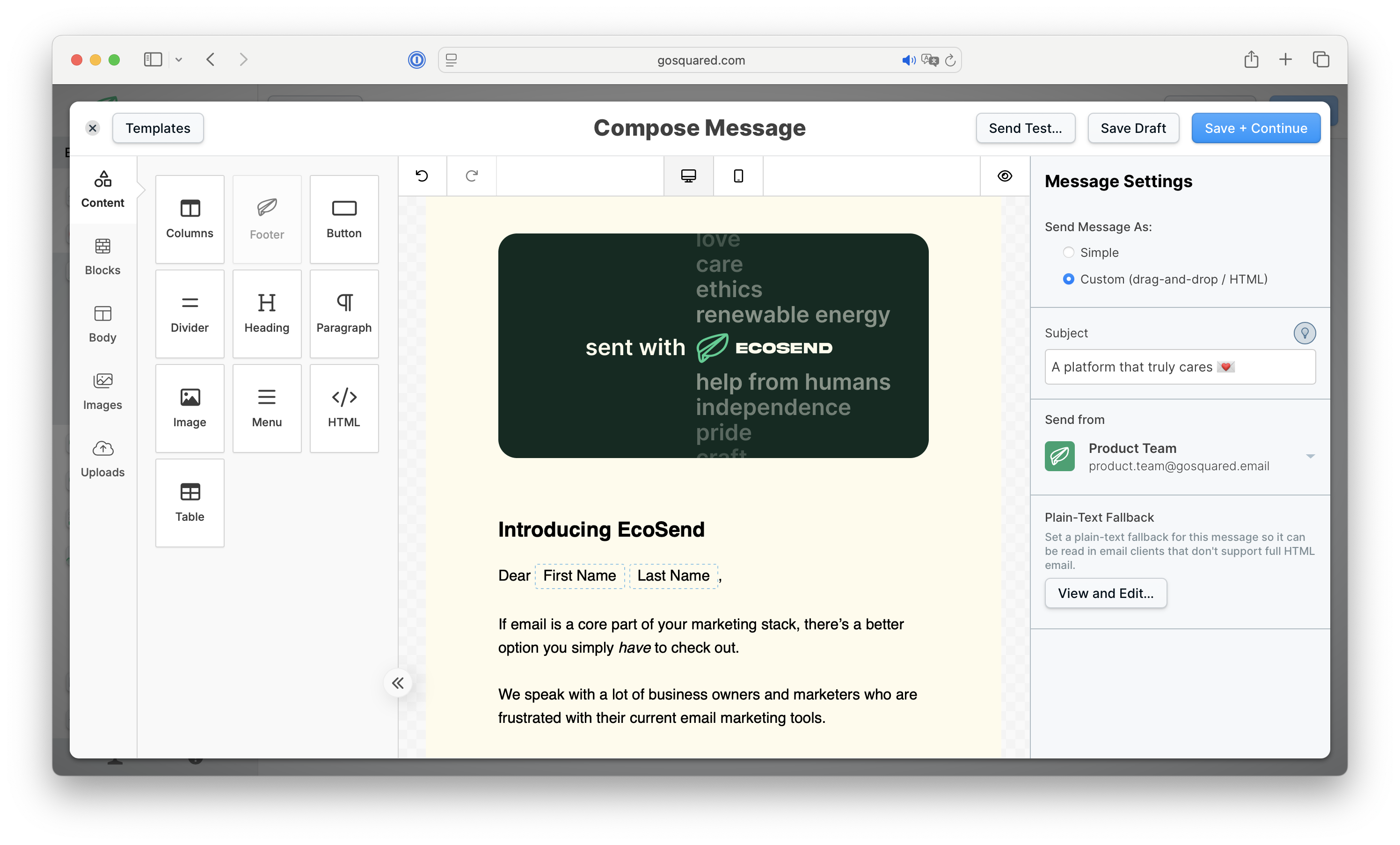 First & last name Merge tags in EcoSend