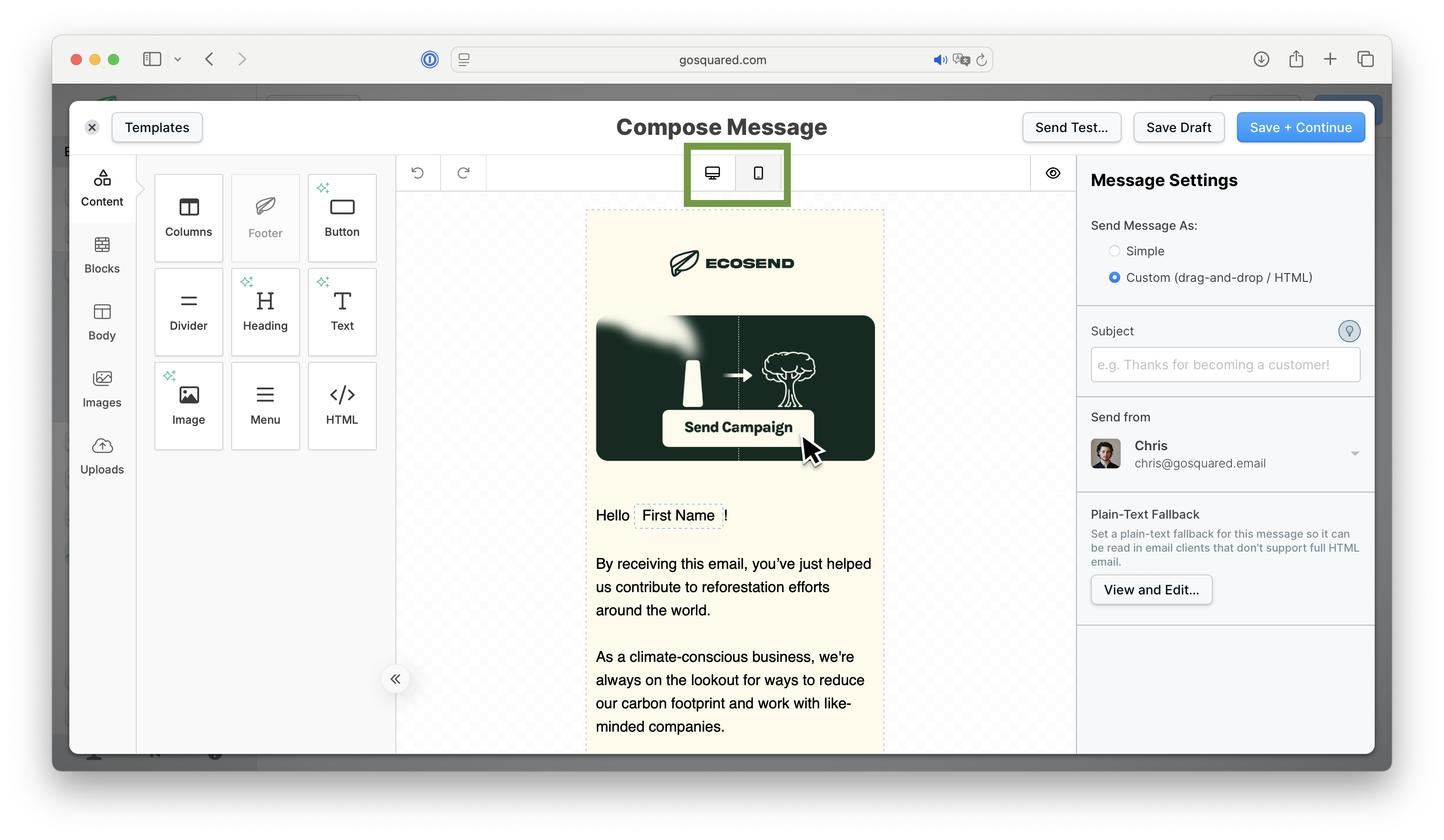Mobile version of EcoSend Broadcasts