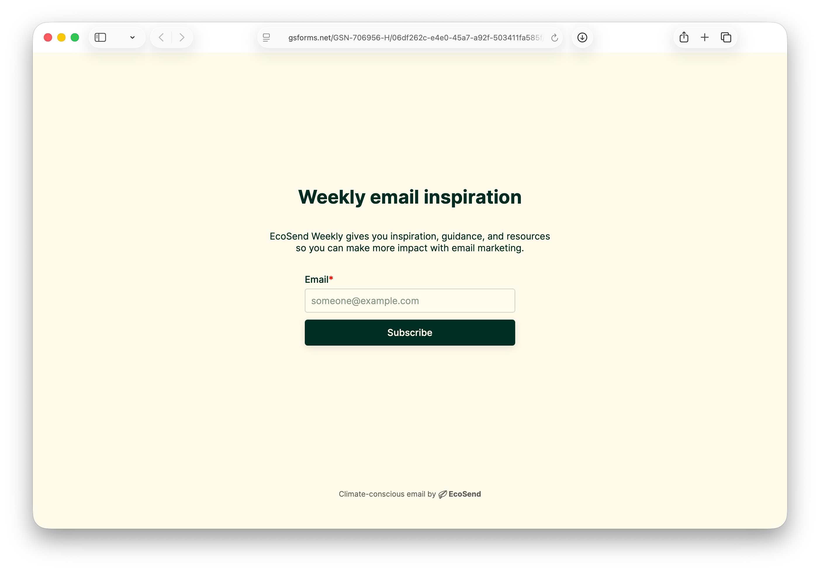 Screenshot of an EcoSend Hosted Form